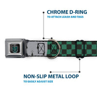 Slytherin Crest Full Color Seatbelt Buckle Collar - Harry Potter SLYTHERIN/Checker Blocks Grays/Greens
