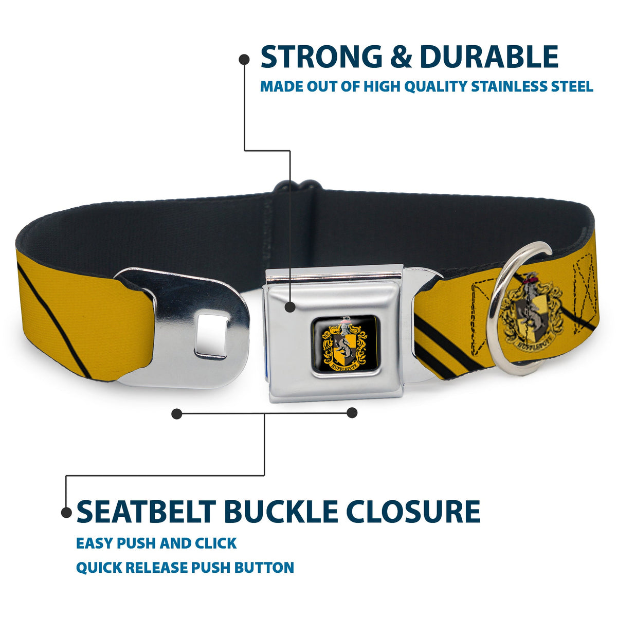 Hufflepuff Crest Full Color Seatbelt Buckle Collar - HUFFLEPUFF Crest/Stripe Yellow/Black