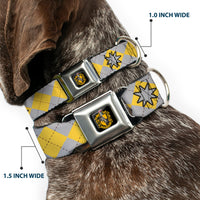 Hufflepuff Crest Full Color Seatbelt Buckle Collar - Harry Potter HUFFLEPUFF/Stars Argyle Plaid Gray/Gold/Browns