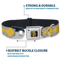 Hufflepuff Crest Full Color Seatbelt Buckle Collar - Harry Potter HUFFLEPUFF/Stars Argyle Plaid Gray/Gold/Browns