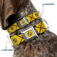 HUFFLEPUFF Crest Full Color Gold Seatbelt Buckle Collar - Harry Potter Hufflepuff Crest Plaid Yellows/Gray