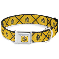 HUFFLEPUFF Crest Full Color Gold Seatbelt Buckle Collar - Harry Potter Hufflepuff Crest Plaid Yellows/Gray