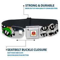 Looney Tunes Logo White Seatbelt Buckle Collar - Marvin the Martian Expressions Stacked White/Black/Green/Gold