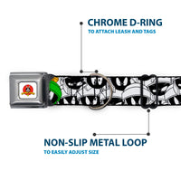 Looney Tunes Logo White Seatbelt Buckle Collar - Marvin the Martian Expressions Stacked White/Black/Green/Gold