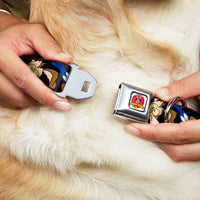 Looney Tunes Logo White Seatbelt Buckle Collar - Road Runner/Wile E. Coyote Expressions CLOSE-UP Black