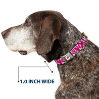 Looney Tunes Logo Full Color White Seatbelt Buckle Collar - Tweety Bird I LOVE YOU Pink/Black