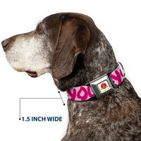 Looney Tunes Logo Full Color White Seatbelt Buckle Collar - Tweety Bird I LOVE YOU Pink/Black