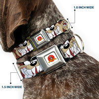 Looney Tunes Logo Full Color White Seatbelt Buckle Collar - Tasmanian Devil Expressions Brown