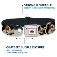 Looney Tunes Logo Full Color White Seatbelt Buckle Collar - Wile E. Coyote Expressions Black