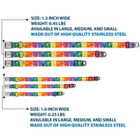 Looney Tunes THAT'S ALL FOLKS Script Full Color White/Multi Color Seatbelt Buckle Collar - Looney Tunes 6-Character Pose Pride Blocks Multi Color