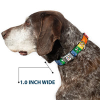 Looney Tunes THAT'S ALL FOLKS Script Full Color White/Multi Color Seatbelt Buckle Collar - Looney Tunes 6-Character Pose Pride Blocks Multi Color