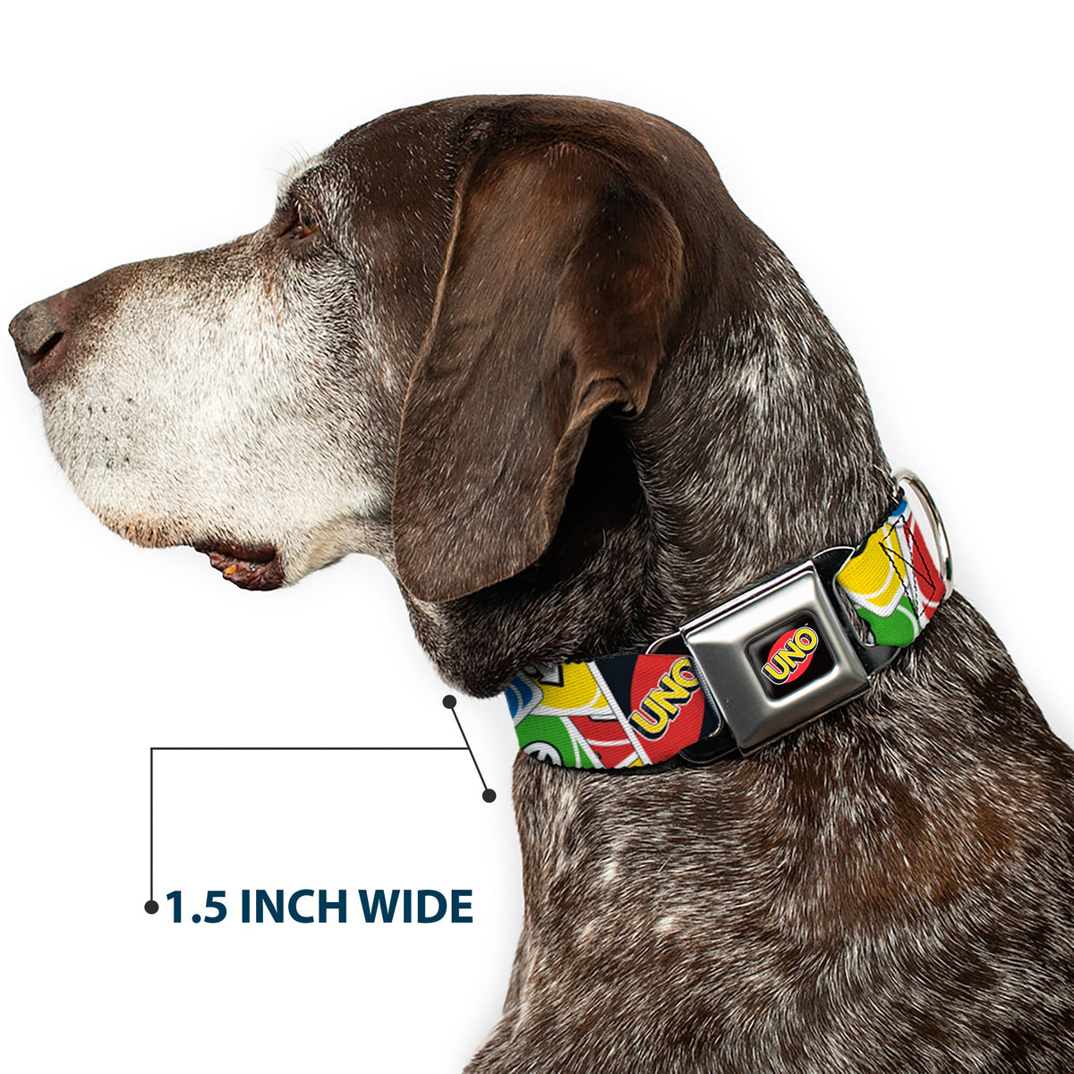 UNO Game Logo Full Color Black/Red/Yellow Seatbelt Buckle Collar - UNO Cards Stacked Collage Multi Color
