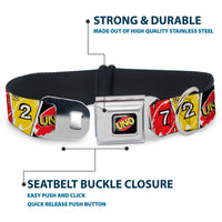 UNO Game Logo Full Color Black/Red/Yellow Seatbelt Buckle Collar - UNO Cards Lineup Stack Multi Color