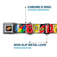 UNO Game Logo Full Color Black/Red/Yellow Seatbelt Buckle Collar - UNO Cards Lineup Stack Multi Color