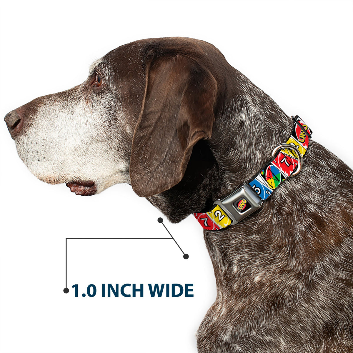 UNO Game Logo Full Color Black/Red/Yellow Seatbelt Buckle Collar - UNO Cards Lineup Stack Multi Color