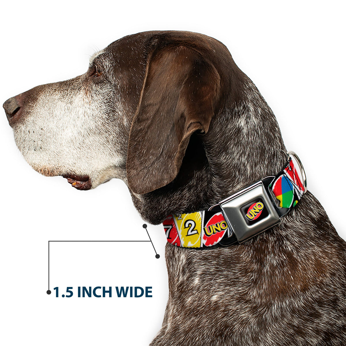 UNO Game Logo Full Color Black/Red/Yellow Seatbelt Buckle Collar - UNO Cards Lineup Stack Multi Color