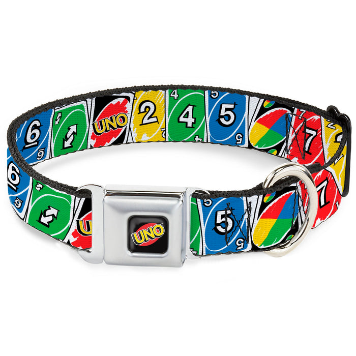 UNO Game Logo Full Color Black/Red/Yellow Seatbelt Buckle Collar - UNO Cards Lineup Stack Multi Color
