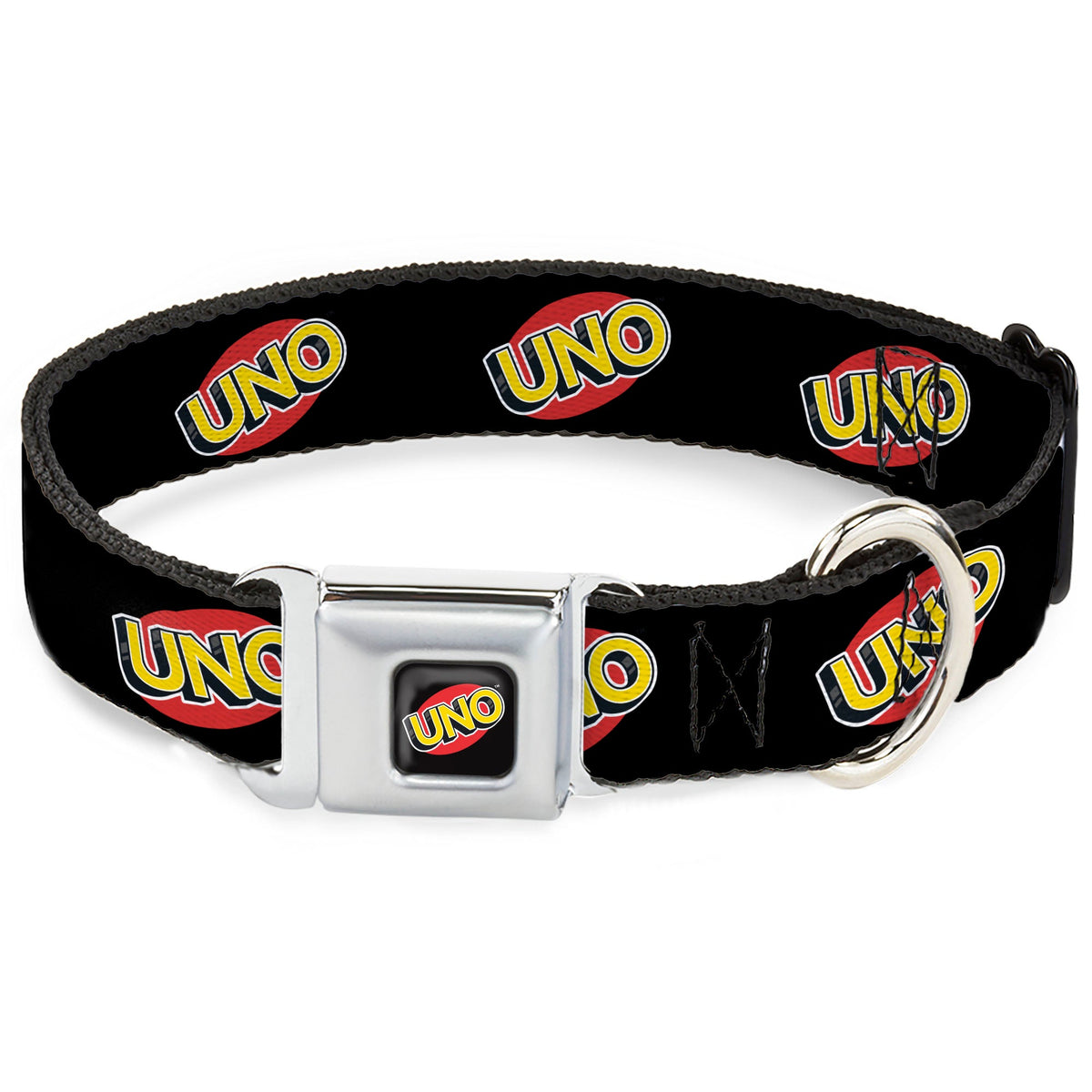 UNO Game Logo Full Color Black/Red/Yellow Seatbelt Buckle Collar - UNO Game Logo Black/Red/Yellow