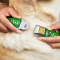 PEANUTS Title Logo Full Color Yellow/White Seatbelt Buckle Collar - Peanuts Snoopy and Woodstock Laughing HAHA Pose Green