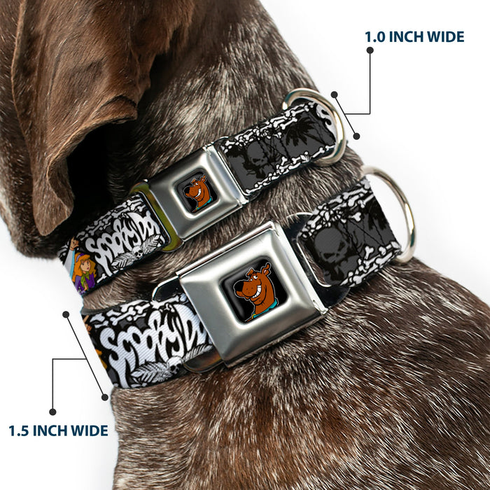 Scooby Doo Face Full Color Black Seatbelt Buckle Collar - SCOOBY DOO Group Pose/Bones