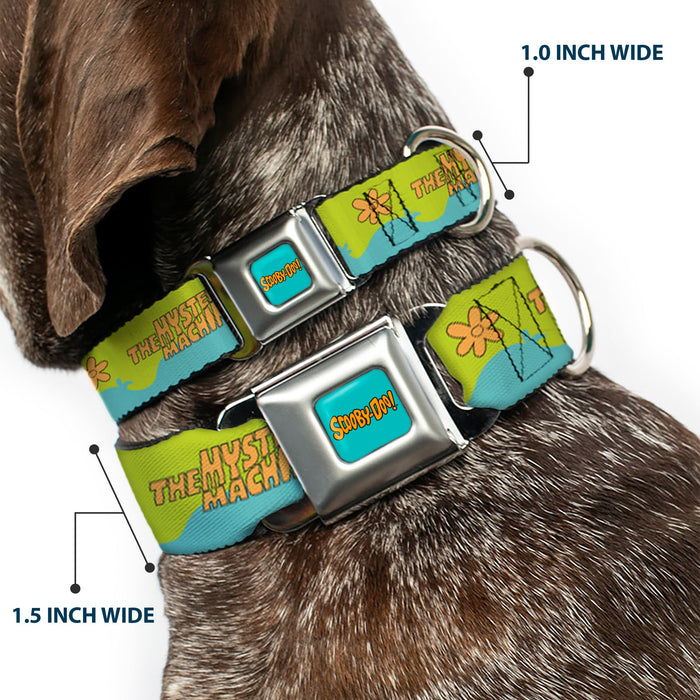 SCOOBY DOO! Text Logo Full Color Aqua/Orange Seatbelt Buckle Collar - Scooby Doo THE MYSTERY MACHINE Paint Job Green/Aqua/Orange