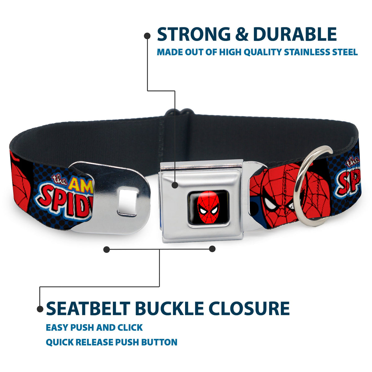 MARVEL UNIVERSE Spider-Man Full Color Seatbelt Buckle Collar - Amazing Spider-Man
