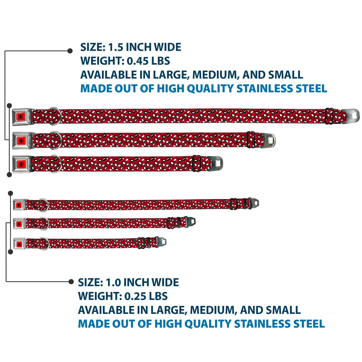 Spider Logo5 Red/Black Seatbelt Buckle Collar - Spider-Man Eyes/Spiders Scattered Reds/Black/White