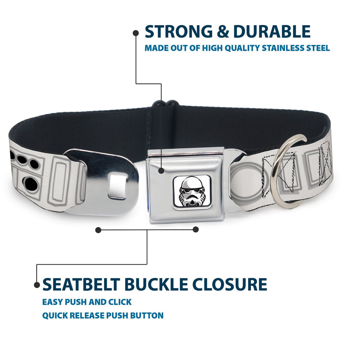 Star Wars Stormtrooper Face Full Color White/Black/Grays Seatbelt Buckle Collar - Star Wars Stormtroopers Utility Belt2 Bounding White/Grays/Black