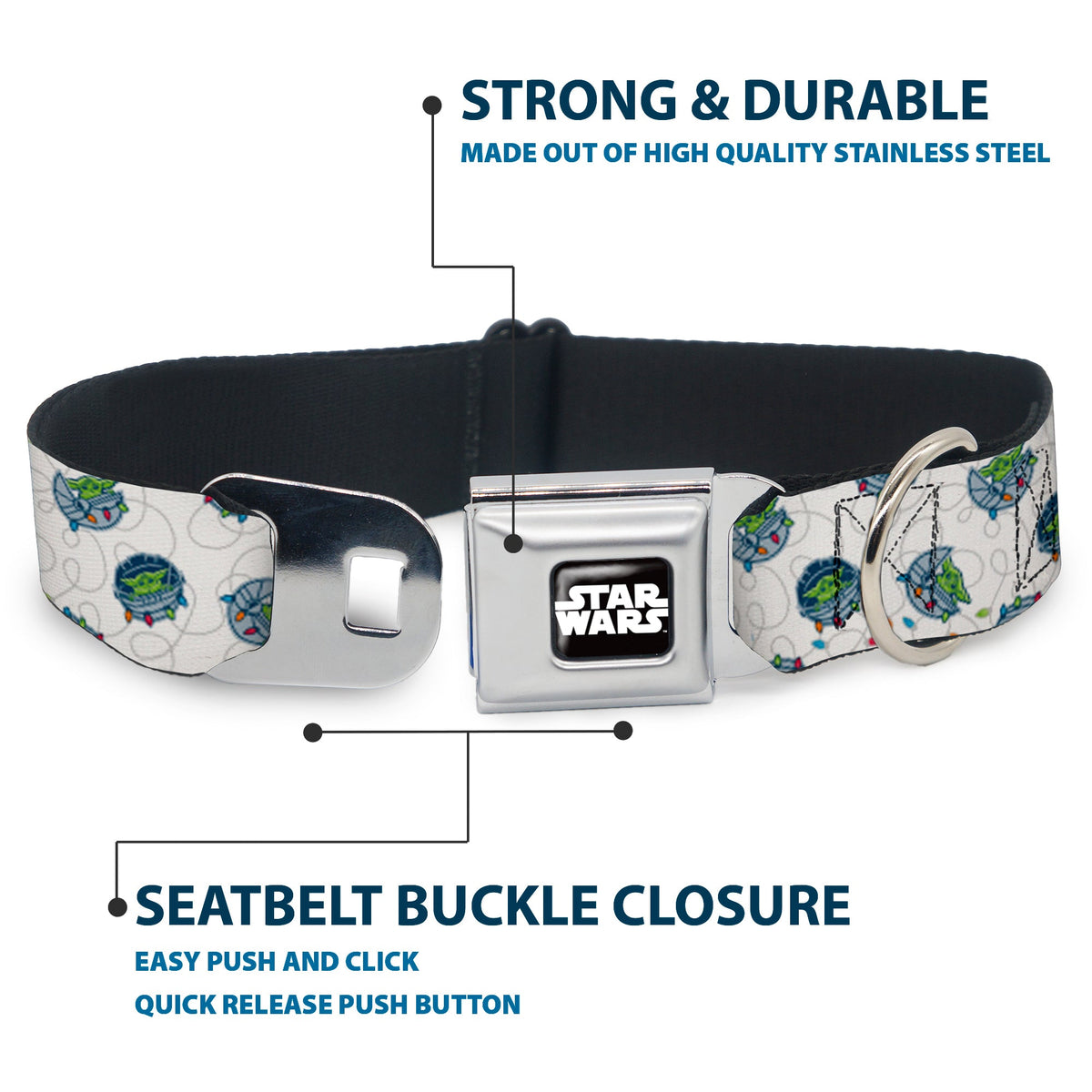 STAR WARS Logo Black/White Seatbelt Buckle Collar - Star Wars The Child Holiday Carriage Pod Scattered White/Gray