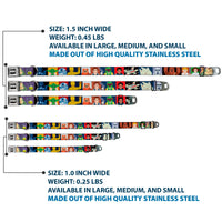 STAR WARS Logo Full Color Black/White Seatbelt Buckle Collar - Star Wars Classic 16-Character Pose Blocks Multi Color