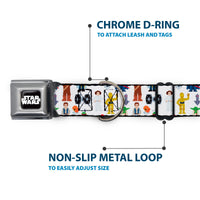 STAR WARS Logo Full Color Black/White Seatbelt Buckle Collar - Star Wars Classic Characters and Icons Collage White