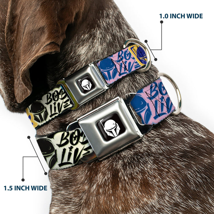 Star Wars Boba Fett Helmet Logo Full Color Black/White Seatbelt Buckle Collar - Boba Fett BOBA LIVES Graffiti Stacked Multi Color