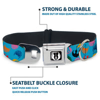 Star Wars Jedi Order Icon Full Color Black/White Seatbelt Buckle Collar - Star Wars Jedi Order and Rebel Alliance Icons Scattered Blue/Multi Color