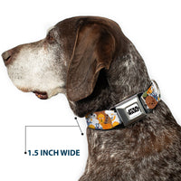 STAR WARS Logo Full Color White/Black Seatbelt Buckle Collar - Star Wars 5-Character Poses Stacked