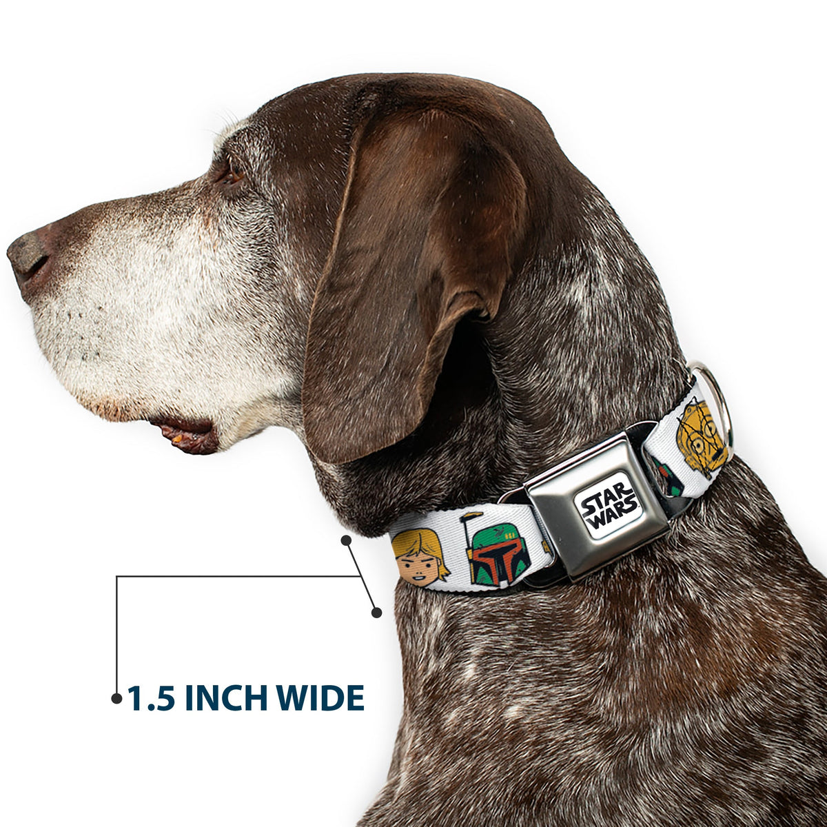 STAR WARS Doodle Logo Full Color White/Black Seatbelt Buckle Collar - Star Wars 6-Character Faces White