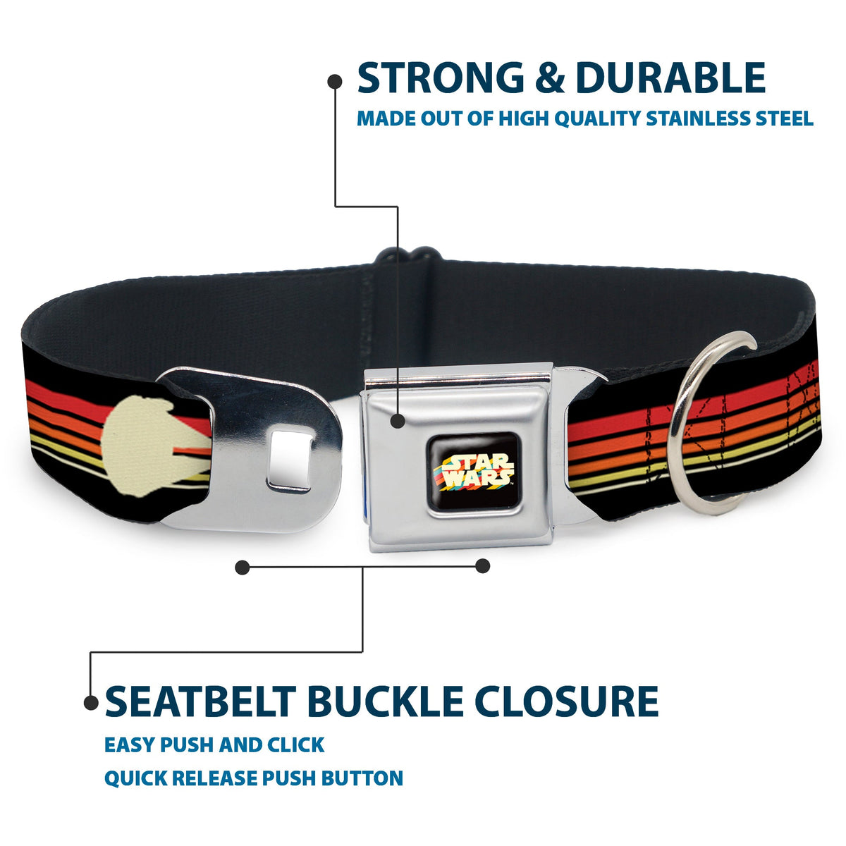 STAR WARS Stripe Logo Full Color Black/Multi Color Seatbelt Buckle Collar - Star Wars Millennium Falcon Stripe Black/Multi Color