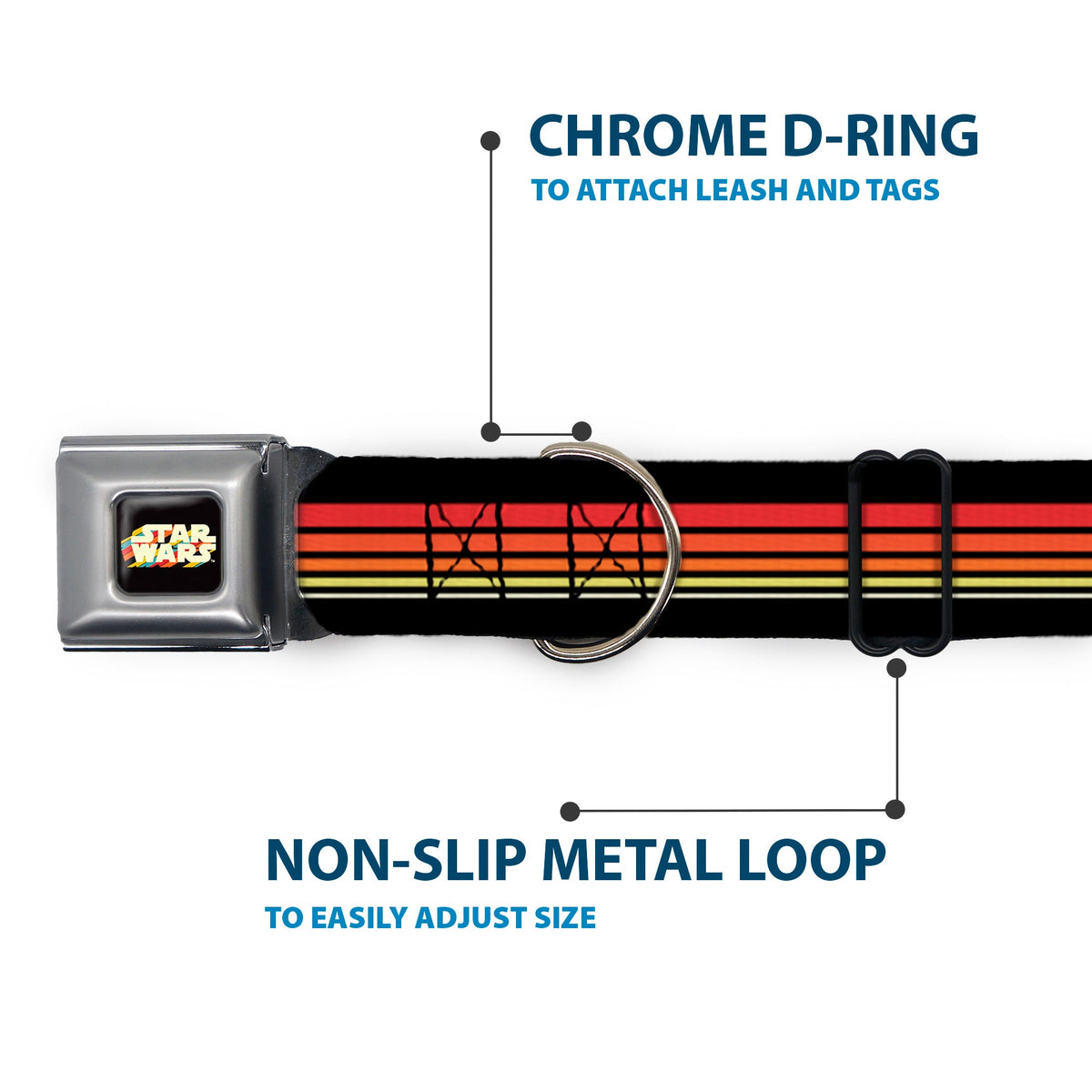 STAR WARS Stripe Logo Full Color Black/Multi Color Seatbelt Buckle Collar - Star Wars Millennium Falcon Stripe Black/Multi Color