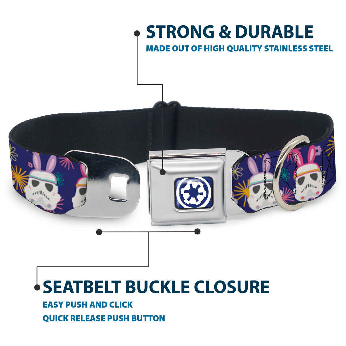 Star Wars Galactic Empire Icon Full Color Purple/White Seatbelt Buckle Collar - Star Wars Holiday Stormtrooper Easter Bunny Ears Purple