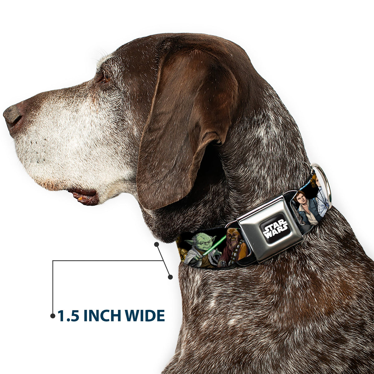 STAR WARS Logo Full Color Black/White Seatbelt Buckle Collar - Star Wars Classic Character Poses Black