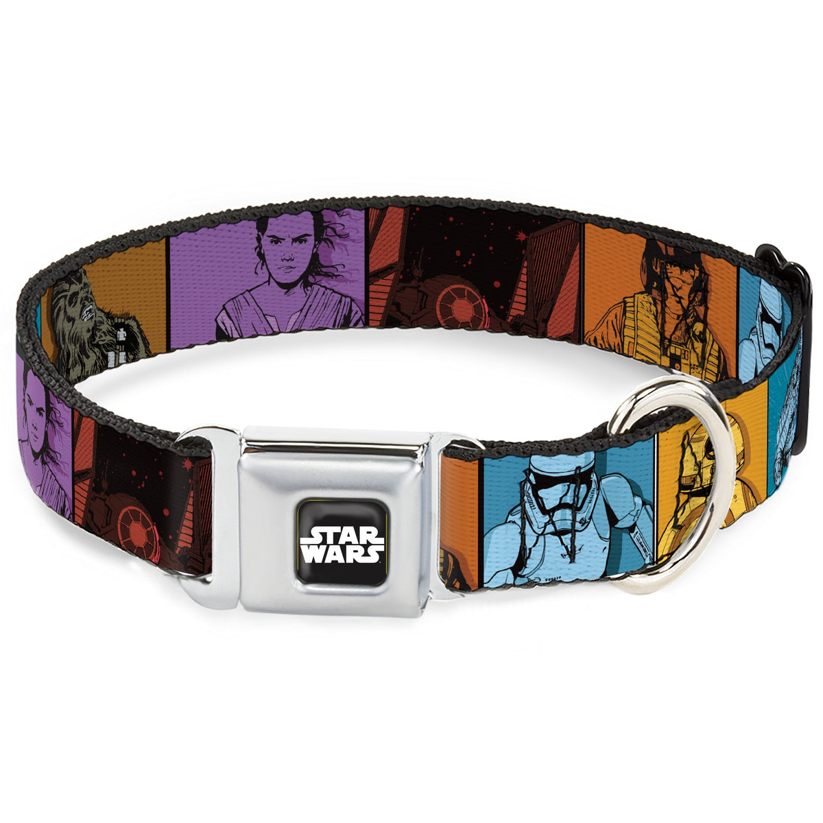 STAR WARS Logo Full Color Black/White Seatbelt Buckle Collar - Star Wars the Force Awakens Character and Icon Blocks Multi Color