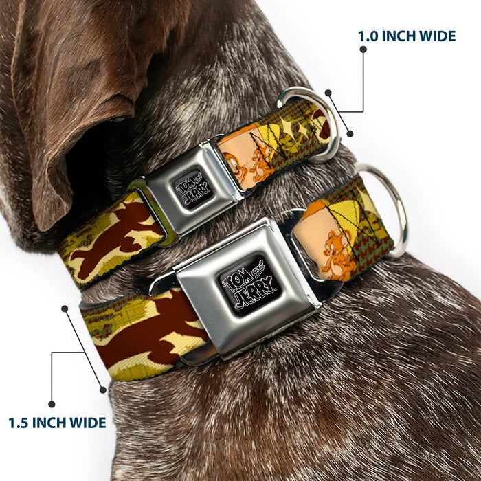 Tom and Jerry Logo Full Color Black Red Seatbelt Buckle Collar - TOM & JERRY Tom Chasing Jerry Houndstooth Browns