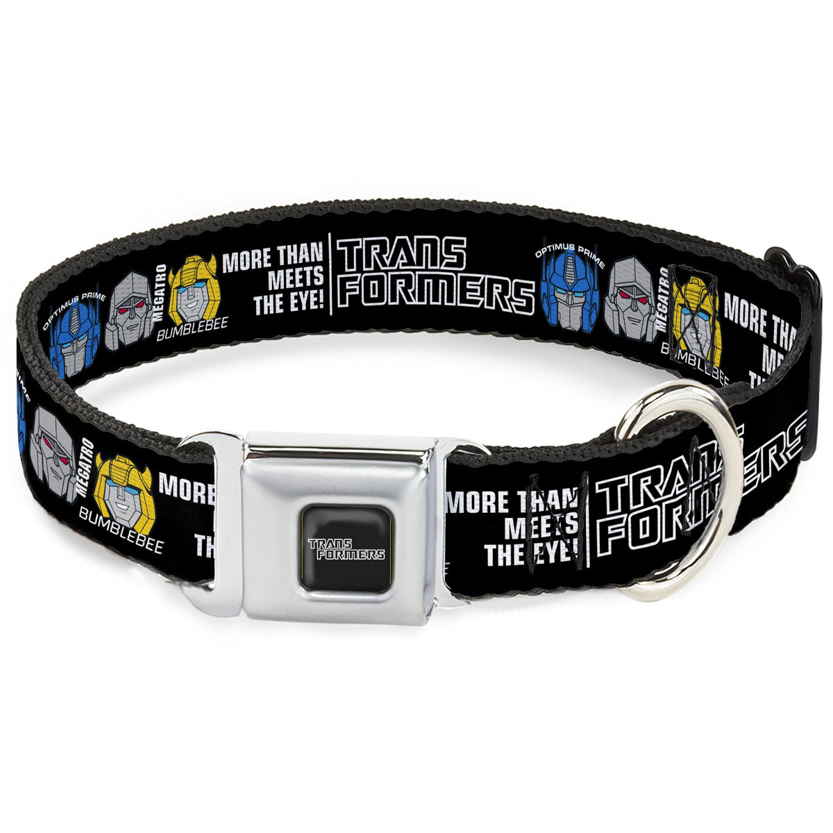 TRANSFORMERS Title Logo Full Color Black/Gray Fade Seatbelt Buckle Collar - TRANSFORMERS MORE THAN MEETS THE EYE Character Trio Black/White