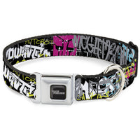 TRANSFORMERS Title Logo Full Color Black/Gray Fade Seatbelt Buckle Collar - Transformers Icons and Names Graffiti Collage Black/Multi Color
