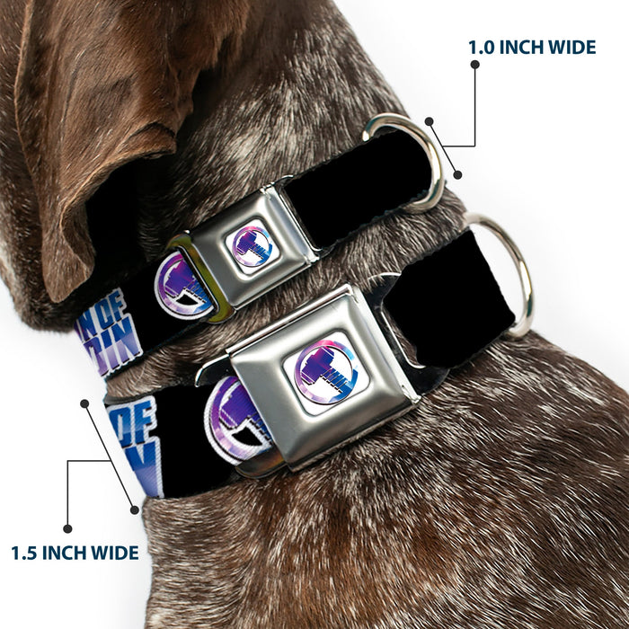 Thor Hamer Icon Full Color White/Blues Seatbelt Buckle Collar - Thor SON OF ODIN/Hamner Icon Black/White/Blues