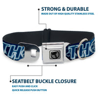 Thor Avengers Icon Silver/Black Seatbelt Buckle Collar - Avengers THOR Hammer/Action Pose Galaxy Blues/White