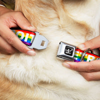 Spirit of Detroit Logo Full Color Black/White Seatbelt Buckle Collar - DETROIT CITY Text Pride Flag Rainbow/White