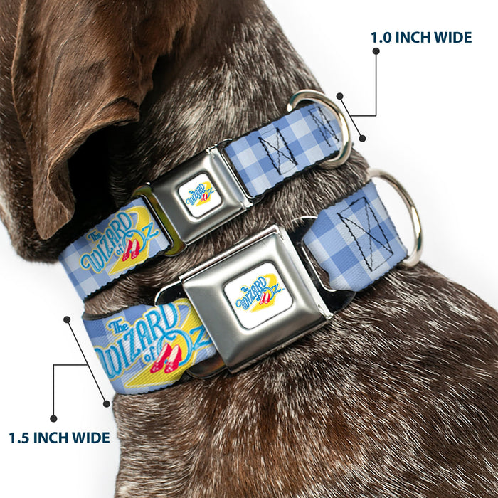 THE WIZARD OF OZ Logo Full Color White Seatbelt Buckle Collar - THE WIZARD OF OZ Logo Gingham Checker Blues