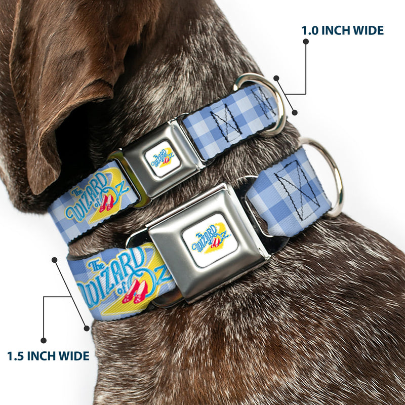 THE WIZARD OF OZ Logo Full Color White Seatbelt Buckle Collar - THE WIZARD OF OZ Logo Gingham Checker Blues