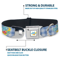 THE WIZARD OF OZ Logo Full Color White Seatbelt Buckle Collar - THE WIZARD OF OZ Logo Gingham Checker Blues