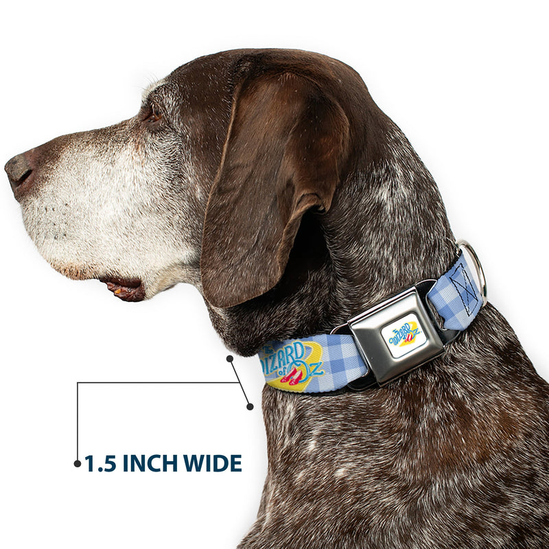 THE WIZARD OF OZ Logo Full Color White Seatbelt Buckle Collar - THE WIZARD OF OZ Logo Gingham Checker Blues